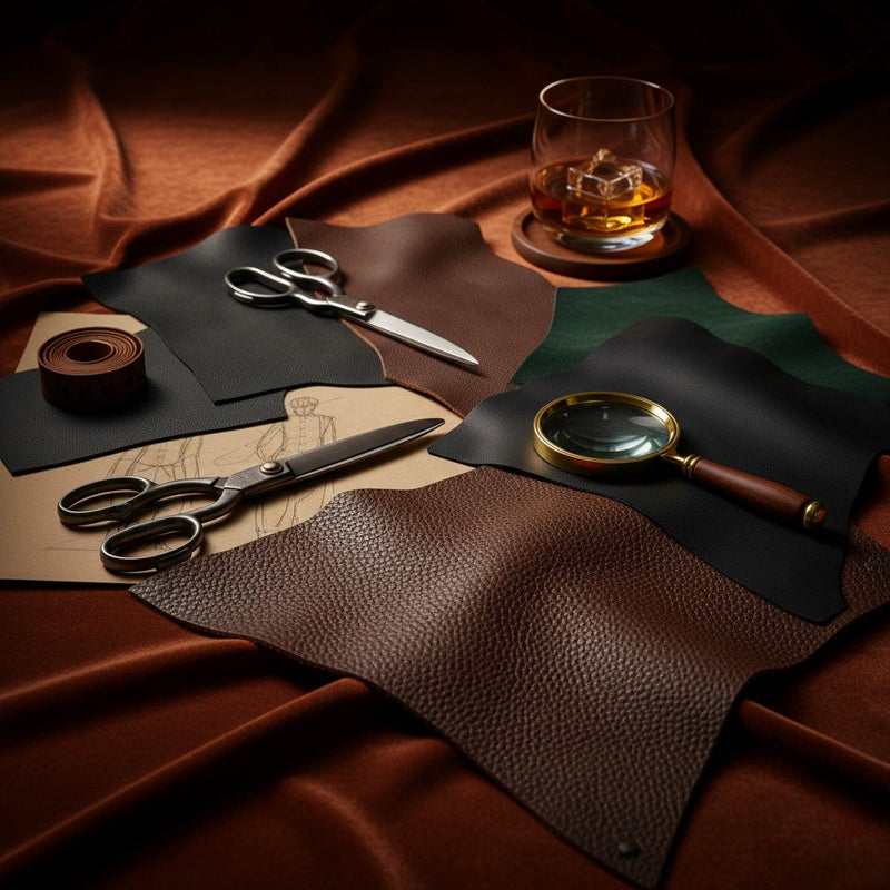 Belhide Definitive Guide to choosing the right leather hide for jackets, featuring full-grain, nappa, and suede swatches.