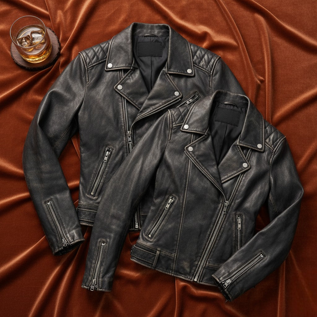 Flatlay of Premium Black Biker Jackets from Belhide for Men and Women