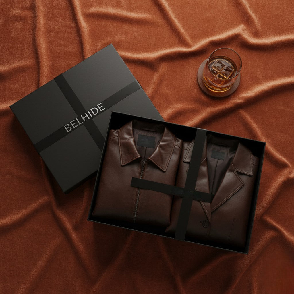A giftbox with premium men and women jacket by Belhide - Gift of luxury and love