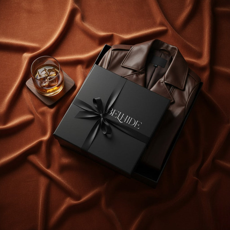 A gift box with a premium leather jacket gift for women by Belhide