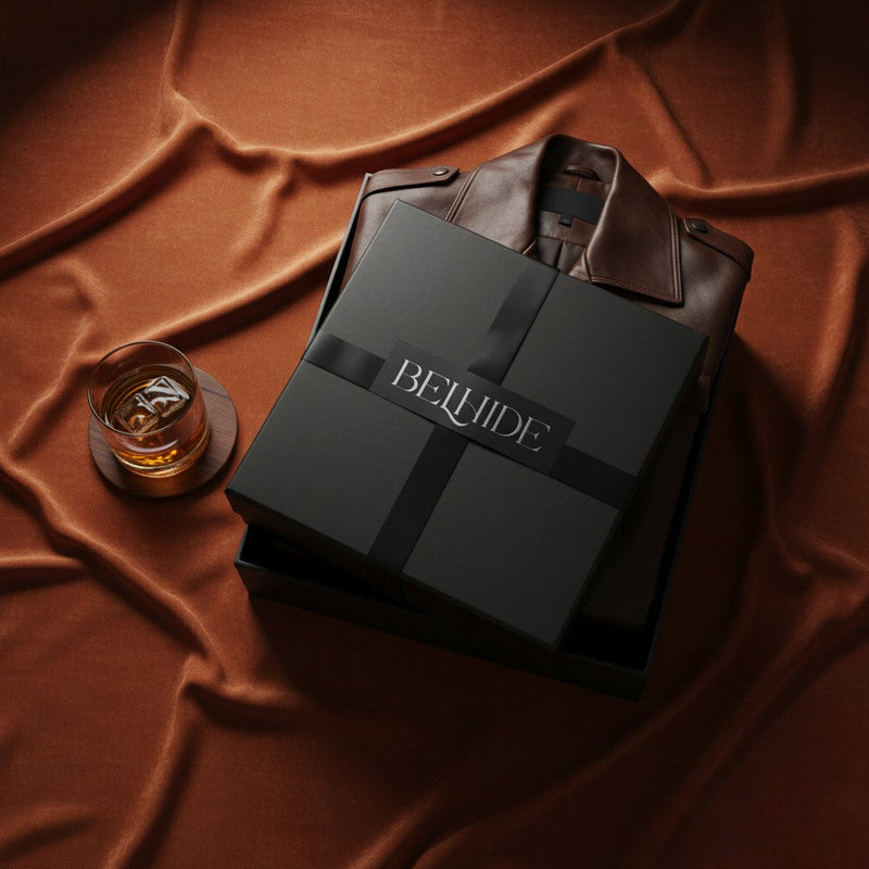 A gift box with a premium leather jacket gift for men by Belhide