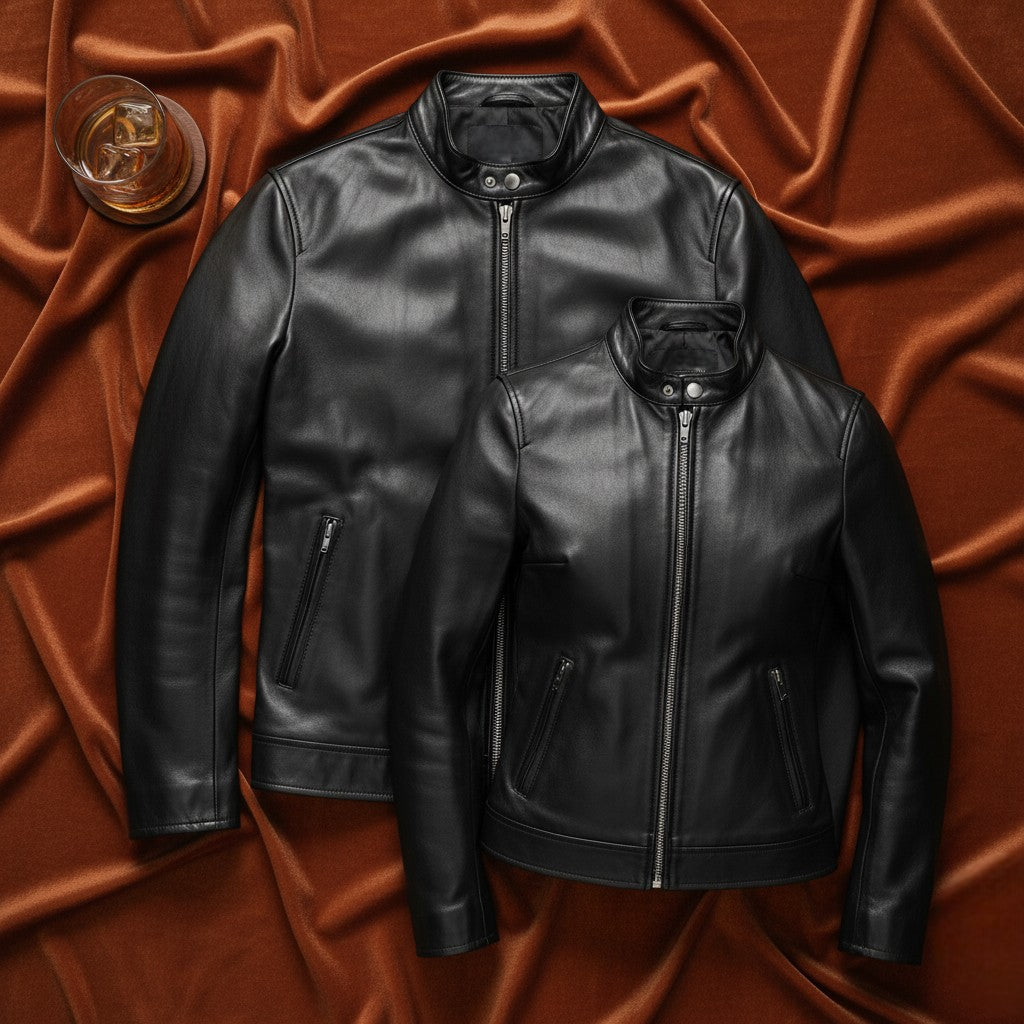 Flatlay of Black Premium Classic Leather Jackets by Belhide for Men and Women