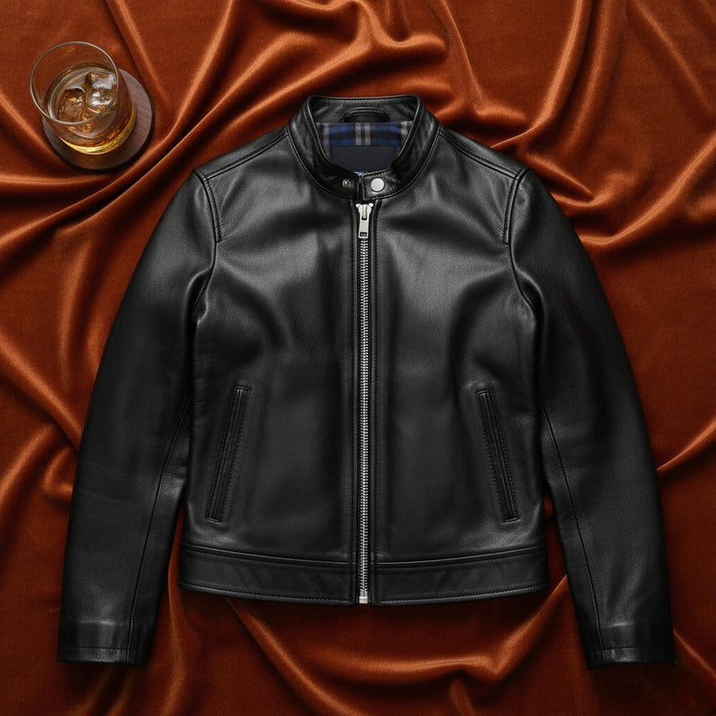 Flatlay of Women's Black Classic Premium Leather Jacket by Belhide